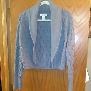 White House Black Market Gray Cable Shawl-Collar Cropped Cardigan